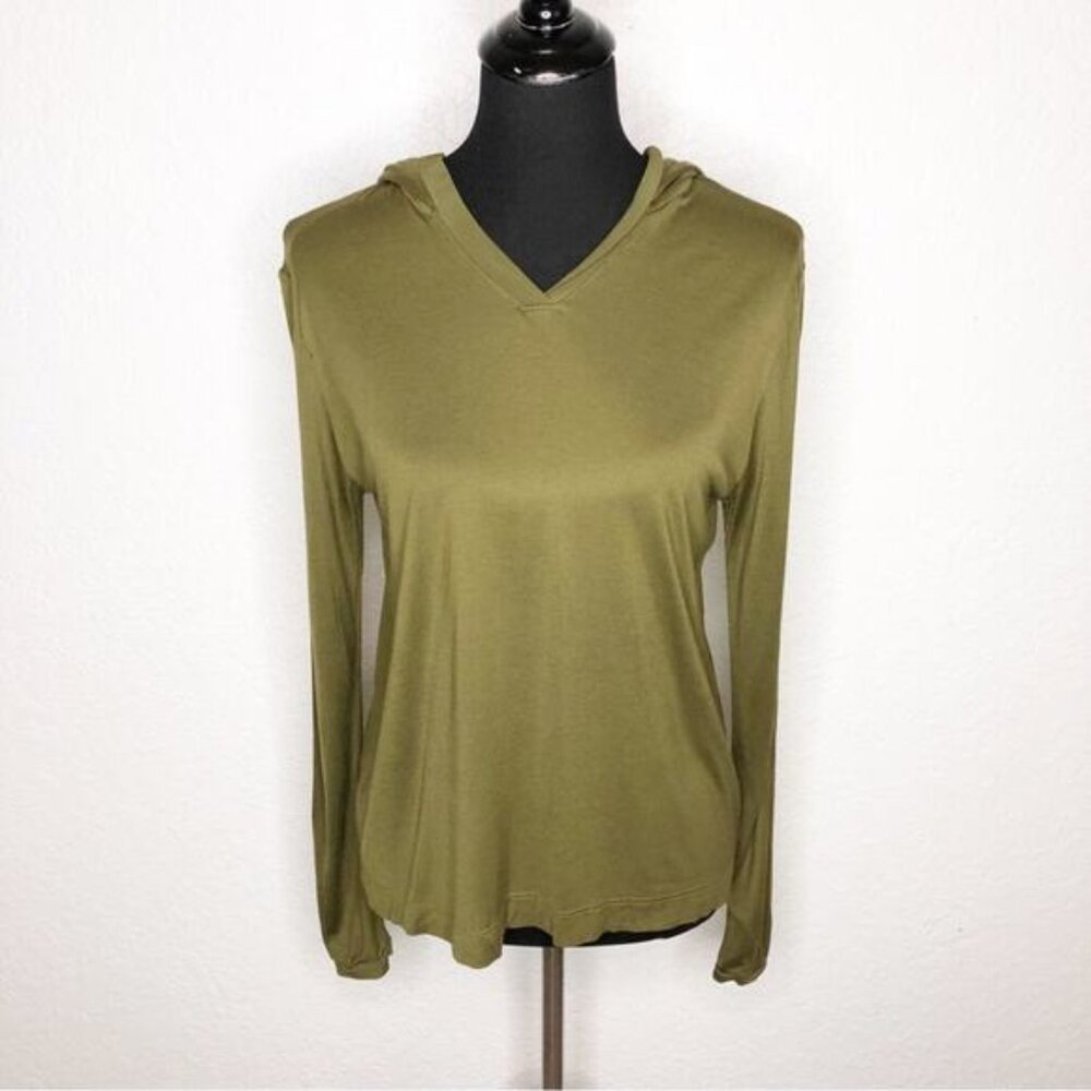 Theory Easy Rib Hoodie Knit Luxe army olive green hooded top size Small